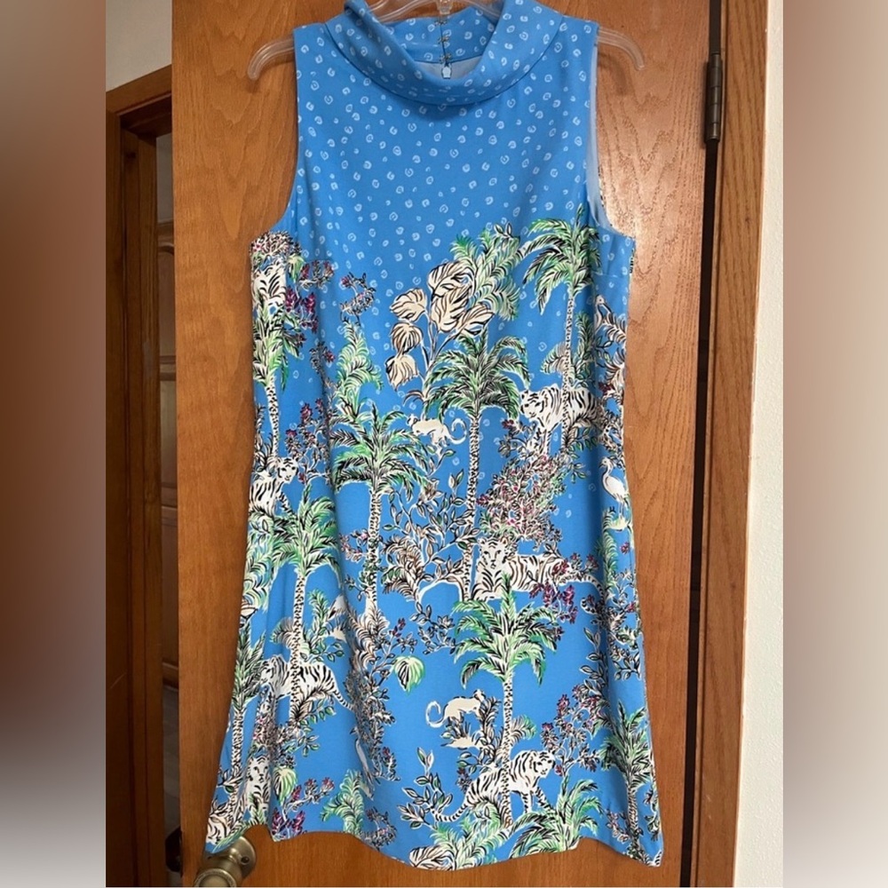 Lilly Pulitzer Portia Dress Blue Thistle Tiger Queen Size 12
